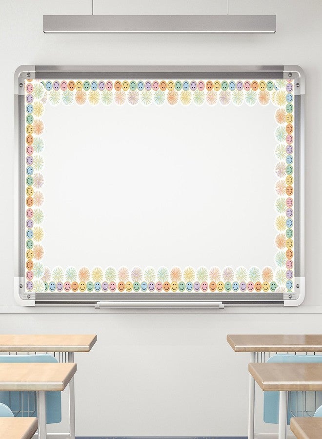 Whaline 32.8ft Preppy Pastel Smile Face Bulletin Board Borders Colorful Firework Poms Scalloped Die-Cut Rolled Border Trim for School Classroom Office Chalkboard Decoration - Image 4
